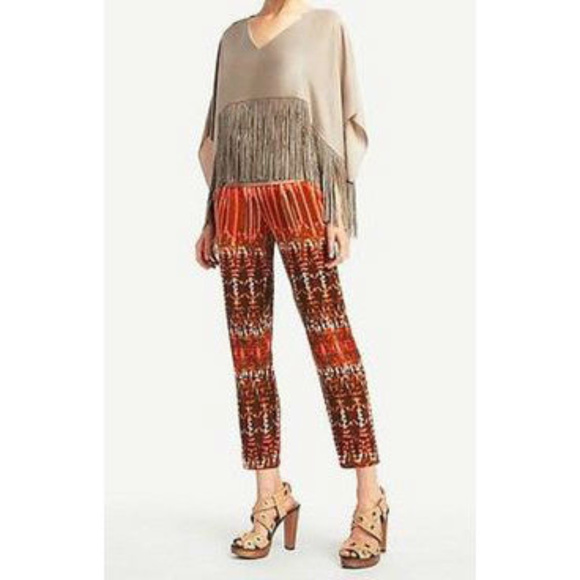 💕BCBGMAXAZRIA💕 Iniko Flutter Sleeve Fringe Top Pumice Beige NWT